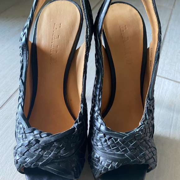 L.A.M.B. Slingback, open toe, leather stiletto size 7M black 6” heels 1” platfor - Picture 6 of 11